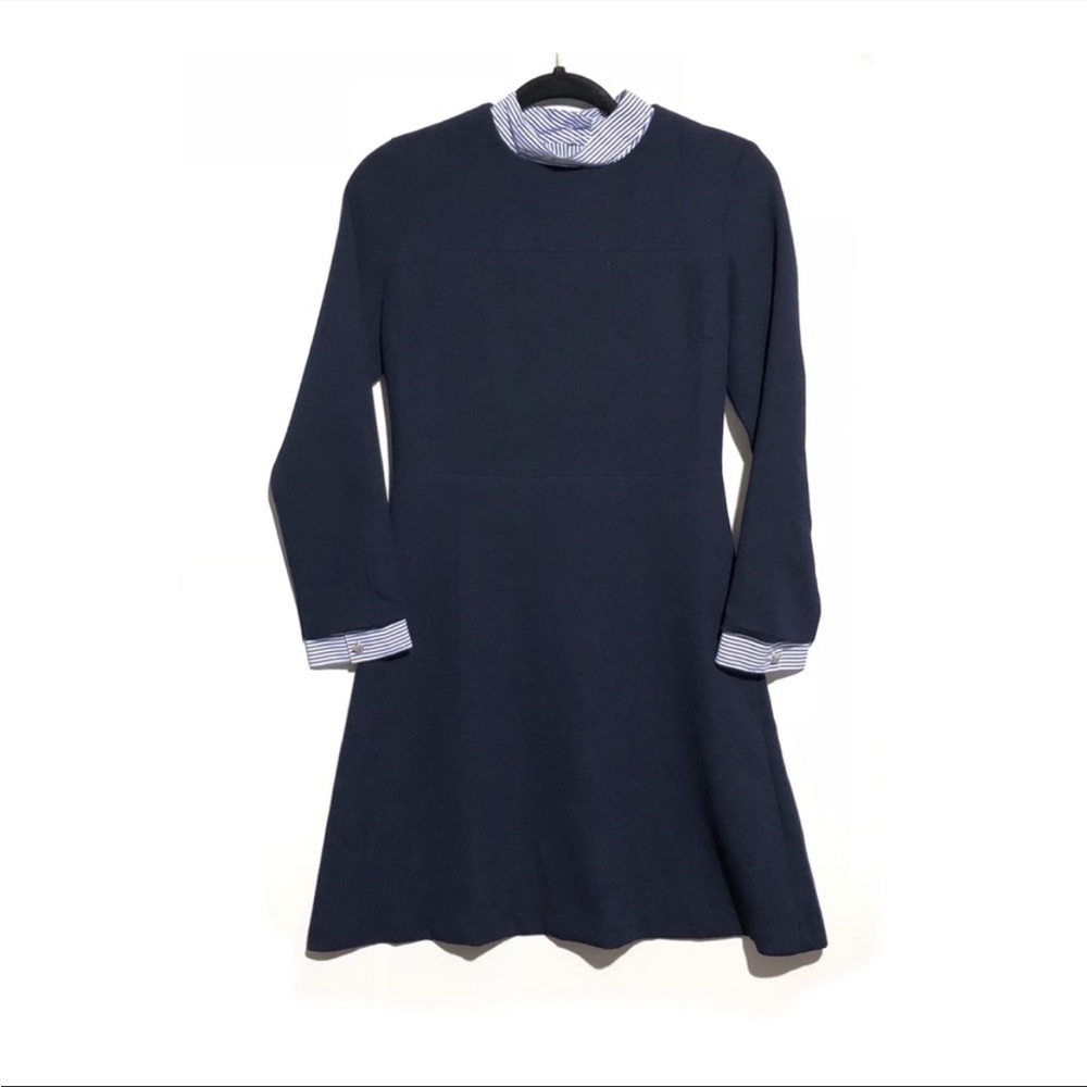 Sandro Paris Navy Pinstripe Long Sleeve Dress